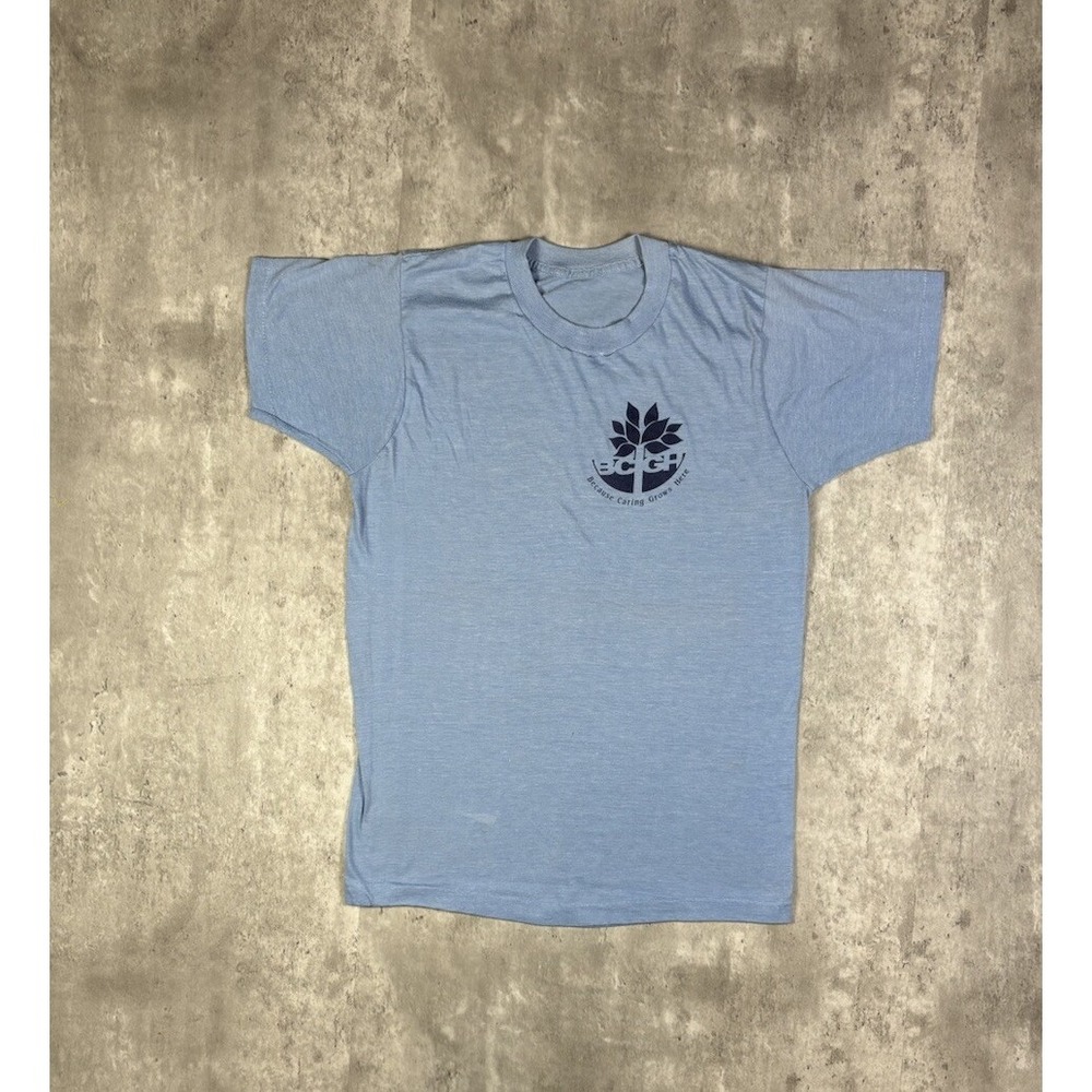 Vintage 80s Fruit of the Loom Earth Nature Promo T Shirt Blue Small